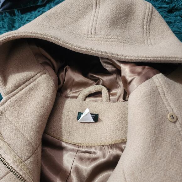 J.Crew Wool Blend Hooded Coat Sz 2 – Camel Zip/Button Jacket, Warm & Stylish - Picture 5 of 8
